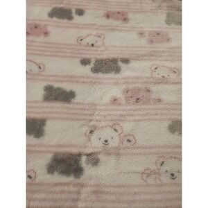 Little Joy Pink Gray Bear Baby Blanket Plush Striped Soft Security 30x40" Fleece